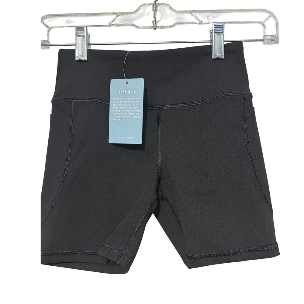Daisity Womens High Waisted Biker Shorts Black Athletic Yoga Spandex Pockets M‎ - Picture 2 of 8